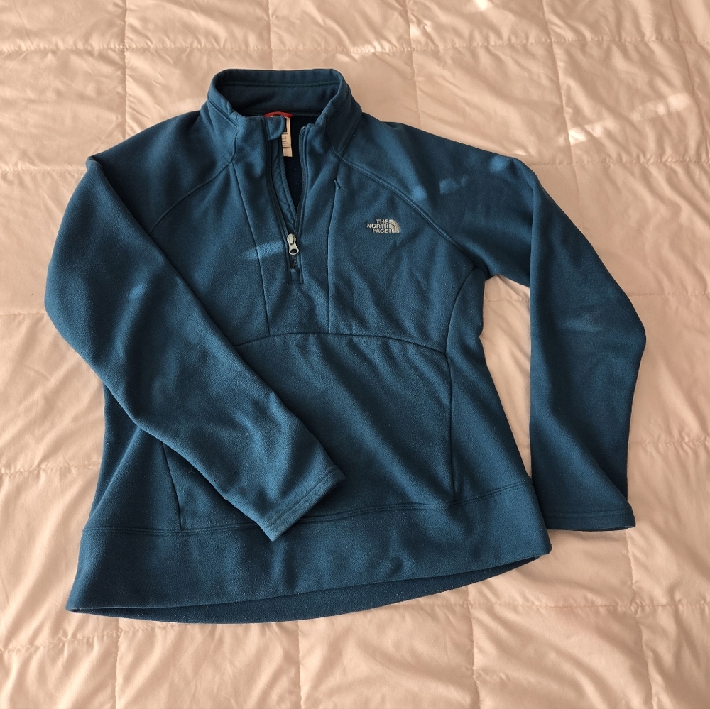 Women's Teal Green North Face Quarter Zip Pull Over, Size L